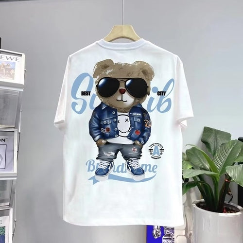 Summer Men's Cotton T-shirt Korean Men's Cool Bear Short Sleeve Tops