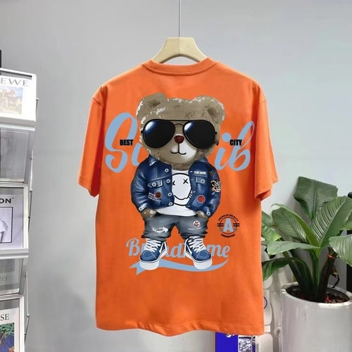 Summer Men's Cotton T-shirt Korean Men's Cool Bear Short Sleeve Tops