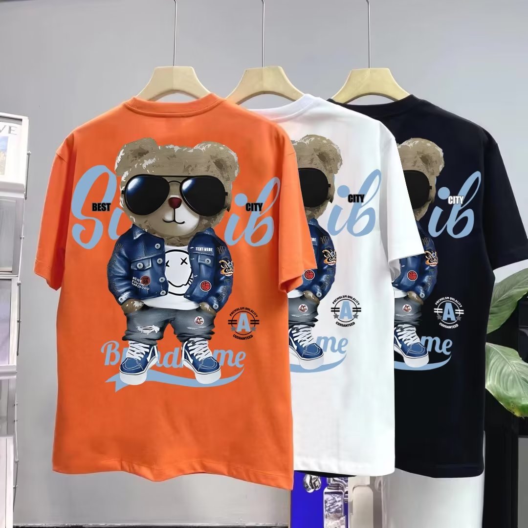 Summer Men's Cotton T-shirt Korean Men's Cool Bear Short Sleeve Tops