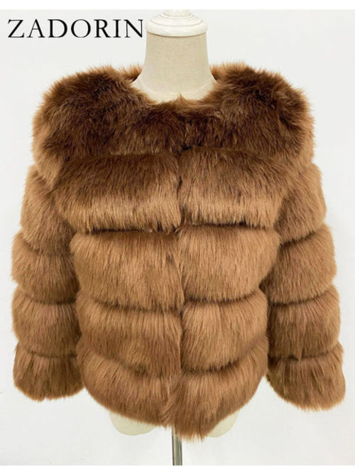 Zadorin S-3xl Mink Coats Women Autumn Winter Top Fashion Pink Faux Fur