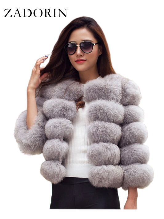 Zadorin S-3xl Mink Coats Women Autumn Winter Top Fashion Pink Faux Fur