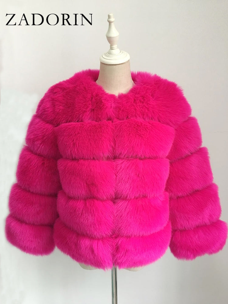 Zadorin S-3xl Mink Coats Women Autumn Winter Top Fashion Pink Faux Fur