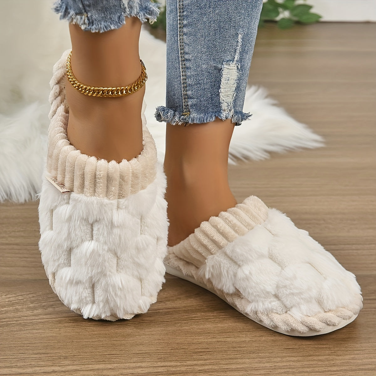 Cozy Colorblock Faux Fur Slippers