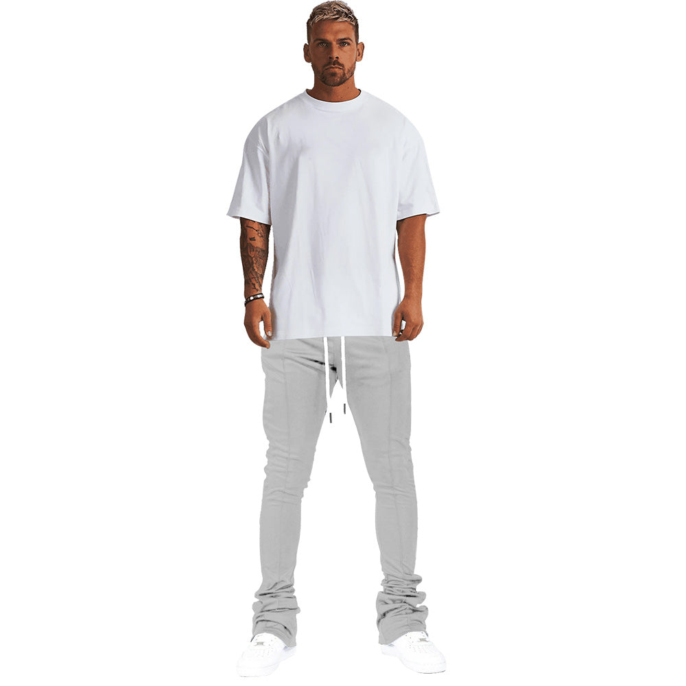 Custom Logo Stacked Sweat Pants Men Stackd Joggers Skinny Fashion Drawstring Flare Cargo Track Pants