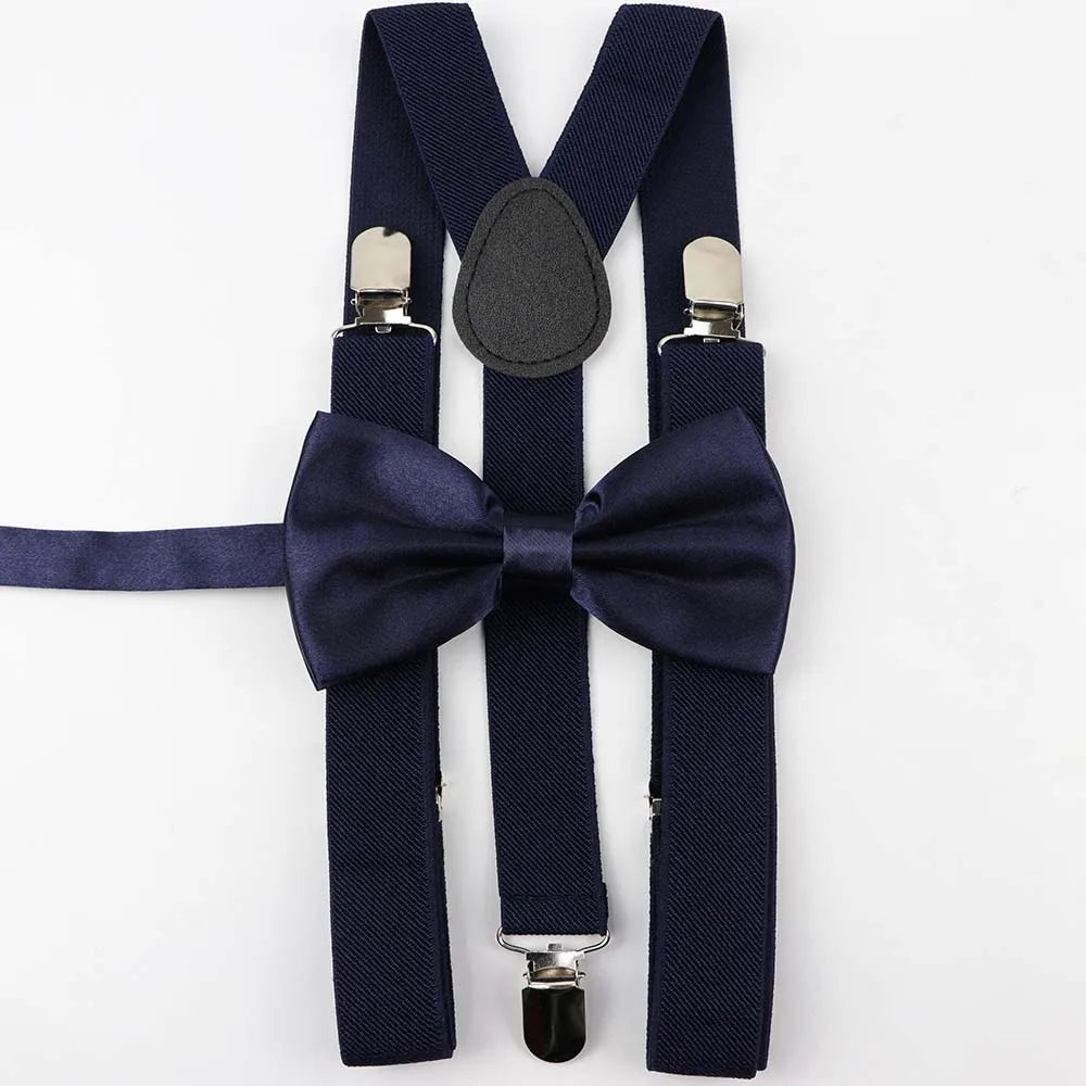 Solid Color Man's Belt Bowtie Set Men Women Suspenders Polyester Y-Back Braces Two Colors Bow Tie Adjustable Elastic