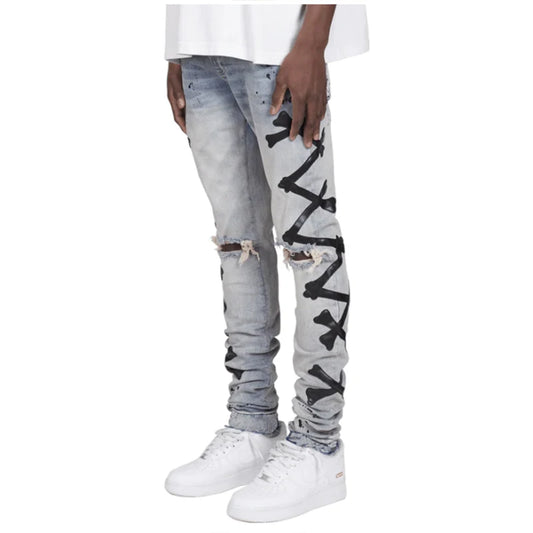 Men Stretch Slim Printed Bones Skinny Pants