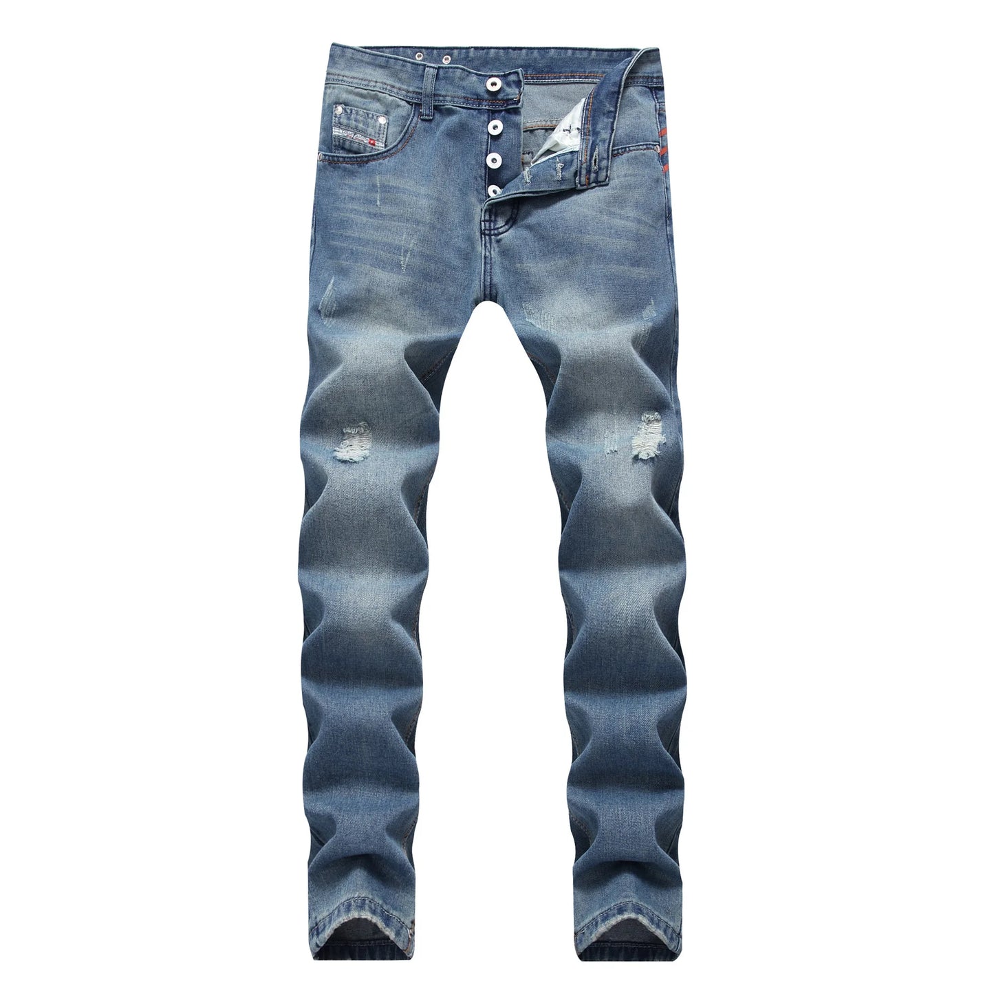 Ripped Denim Jeans for Men Straight Slim