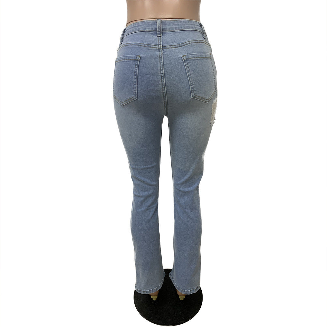 YD New Design Ladies Jean Trousers Female Skinny Ripped Slit Denim Jeans Women