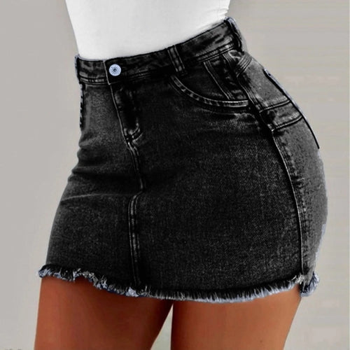 Women's High Stretch A-Line Mini Skirt in Washed Denim