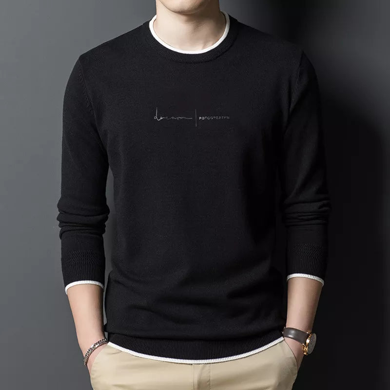 New Fashion Brand Designer Knit Pullover Sweater Men Crew Letter Printed Slim Fit Autum Winter Navy Casual Jumper Men Clothes