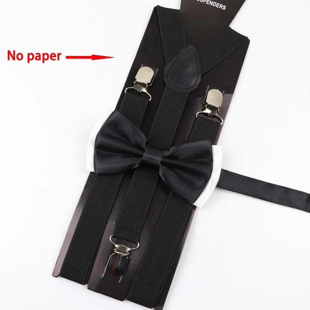 Solid Color Man's Belt Bowtie Set Men Women Suspenders Polyester Y-Back Braces Two Colors Bow Tie Adjustable Elastic