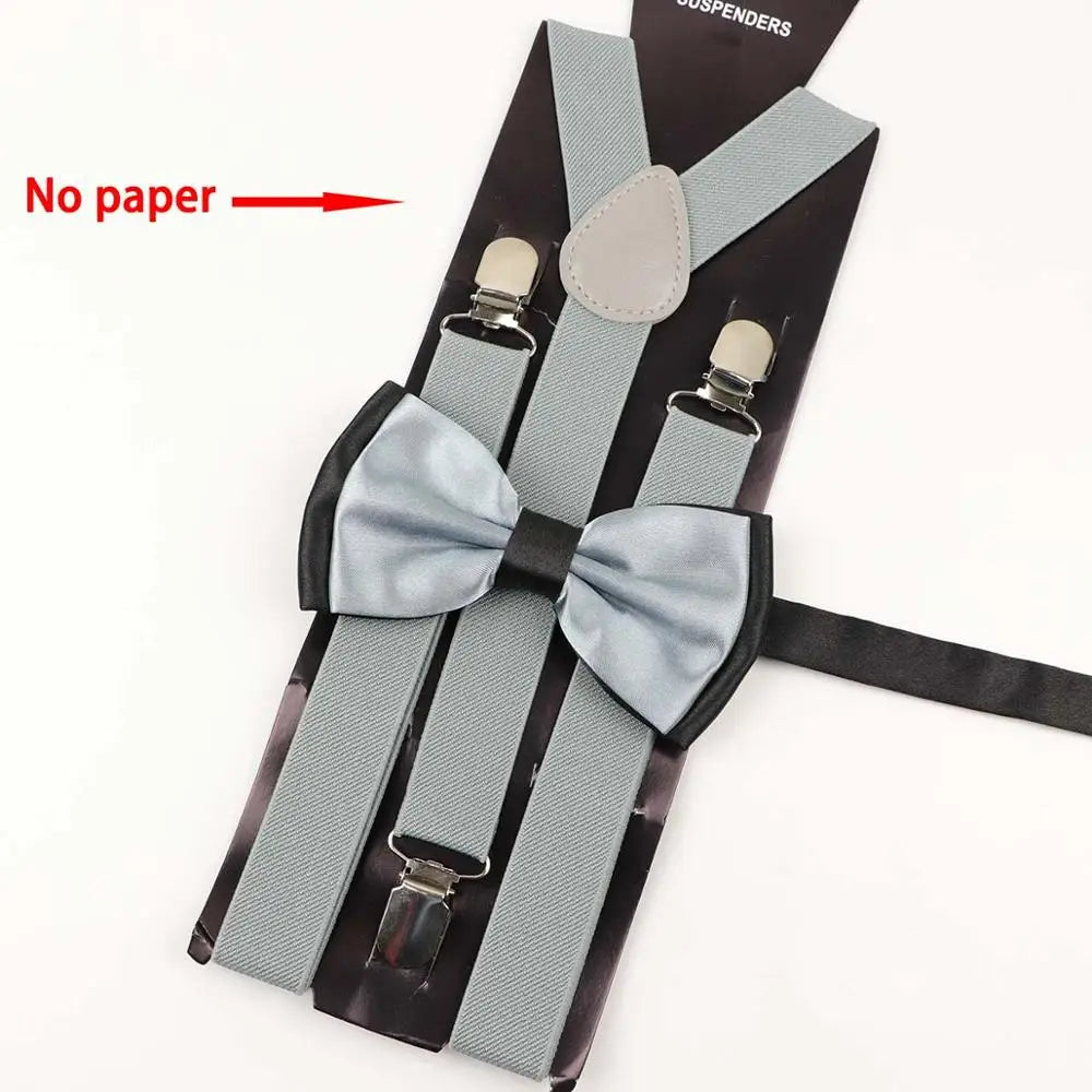 Solid Color Man's Belt Bowtie Set Men Women Suspenders Polyester Y-Back Braces Two Colors Bow Tie Adjustable Elastic