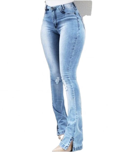 Ladies Bell Bottom Flared Jeans Plus Size Pants High Waisted Skinny Denim Jeans Stretchy Tight Flare Jeans Women