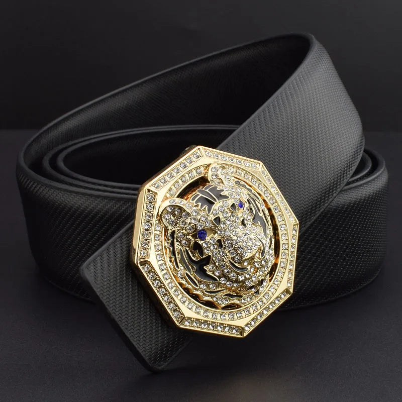 2022 New Tiger Golden Buckle Luxury Brand Ceinture Homme Casual Belt Men Genuine Leather Waist Strap Wide Waistband High Quality