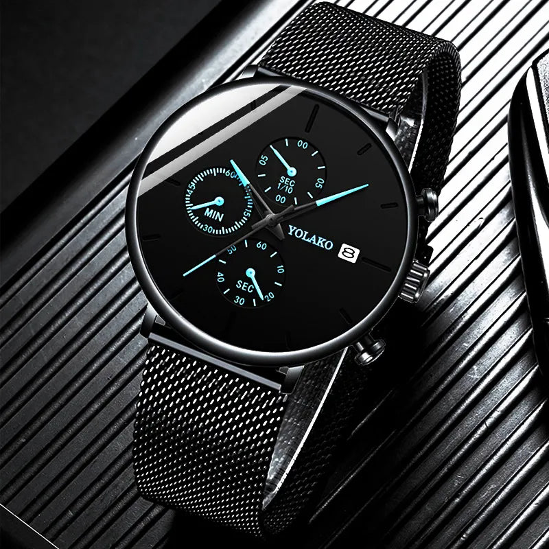 Reloj Hombre Mens Fashion Watches Stainless Steel Mesh Belt Calendar Quartz Watch Men Business Casual Clock Relogio Masculino