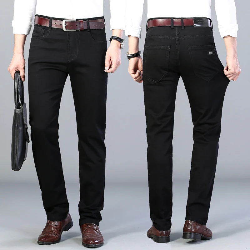 Men Slim Jeans Business Casual Denim Slim Pants