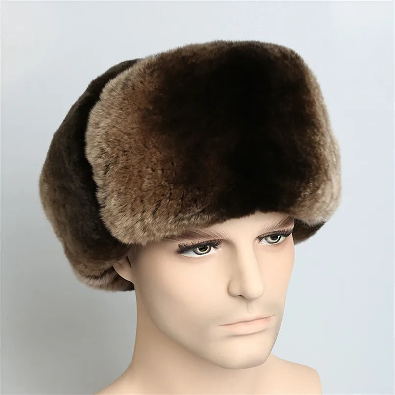 Mens Winter Hats Ear Flaps Russian Real Fur Hat