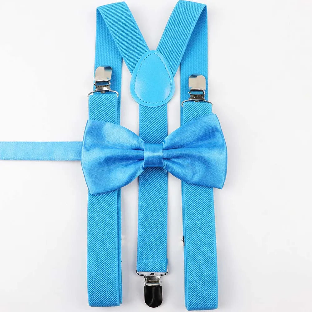 Solid Color Man's Belt Bowtie Set Men Women Suspenders Polyester Y-Back Braces Two Colors Bow Tie Adjustable Elastic