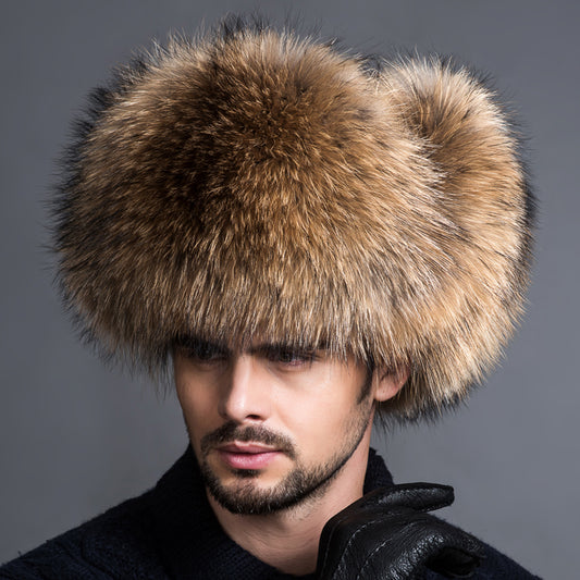 Style Men Russian Trapper Hat Winter Raccoon Fur Ushanka Hats