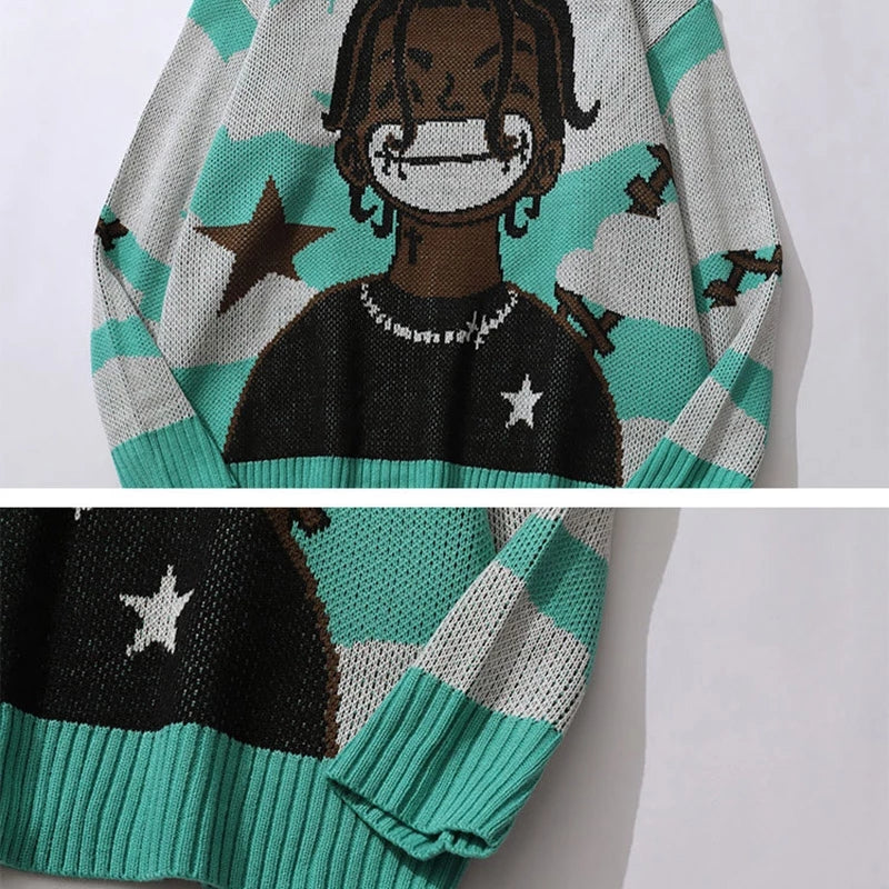 Vintage Cartoon Anime Knitted Sweater -Oversized