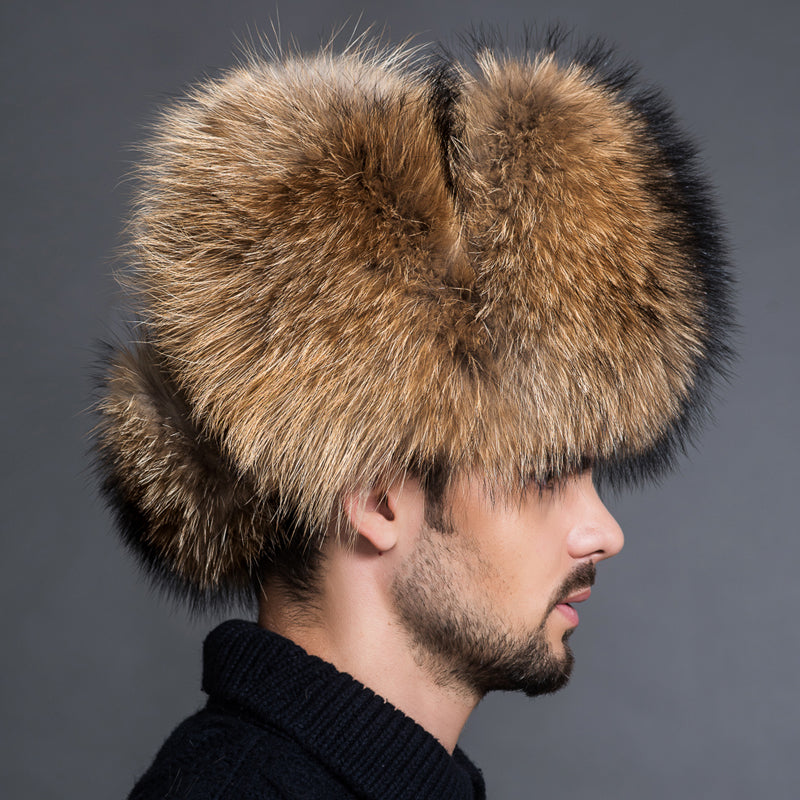 Style Men Russian Trapper Hat Winter Raccoon Fur Ushanka Hats