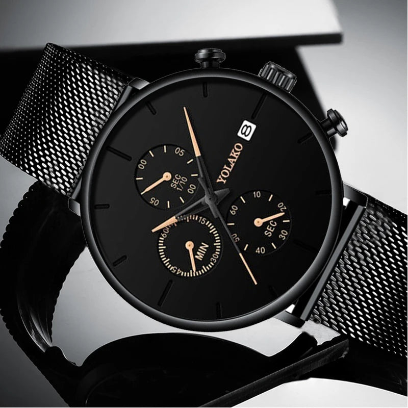 Reloj Hombre Mens Fashion Watches Stainless Steel Mesh Belt Calendar Quartz Watch Men Business Casual Clock Relogio Masculino