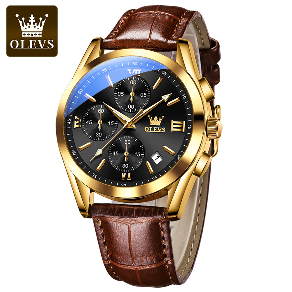 OLEVS 2872 Luxury Three-Eye Belt Quartz Watch Stainless Steel Back Custom Wholesale China Men Watch