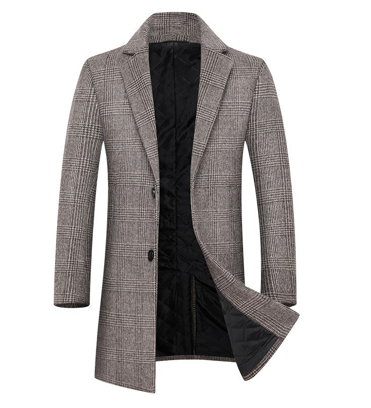 Plaid Single Breasted Jackets Men's Wool Coats