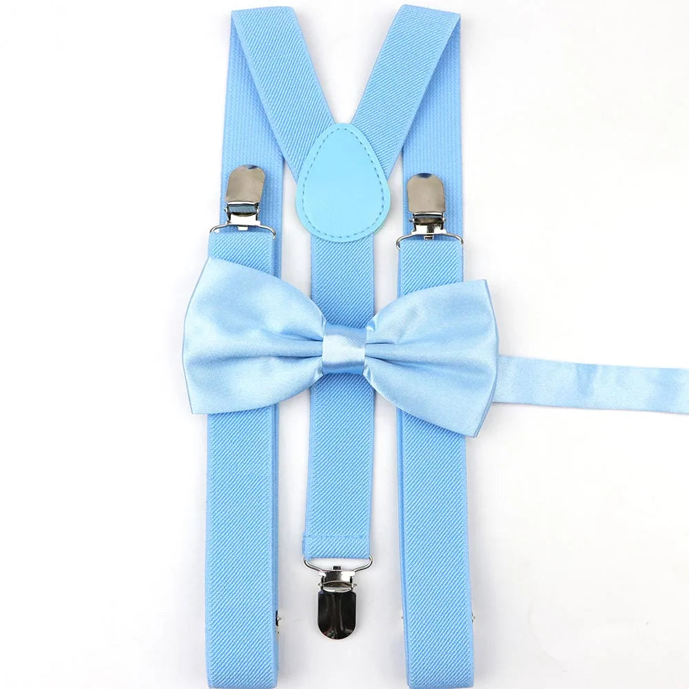 Solid Color Man's Belt Bowtie Set Men Women Suspenders Polyester Y-Back Braces Two Colors Bow Tie Adjustable Elastic