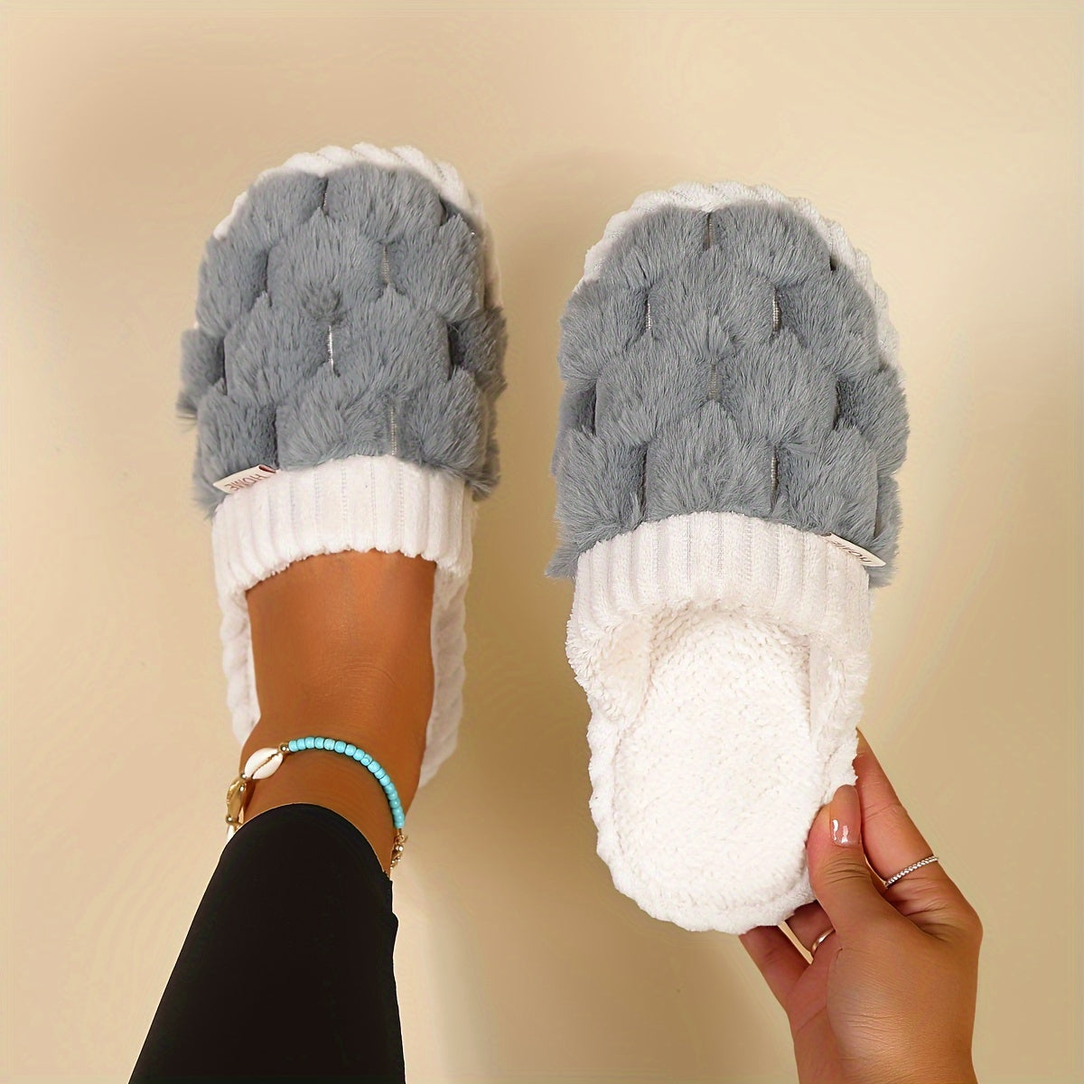 Cozy Colorblock Faux Fur Slippers