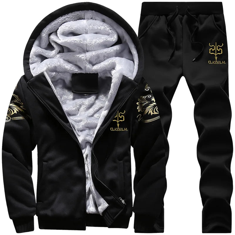 Tracksuit Men Winter Men Hoodies+Pants Two Piece Sets Hooded Fashion Slim Fit Letter Print Mens Joggers Set Sweat Suit