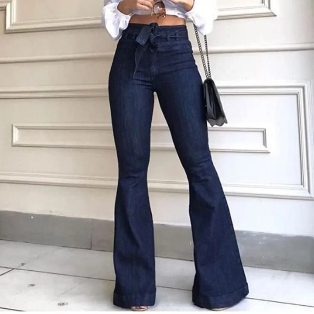 Denim Tie Waist Flare Jeans Boyfriend