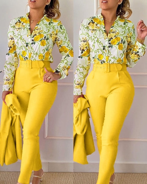 elegant print shirt and pants two piece sets