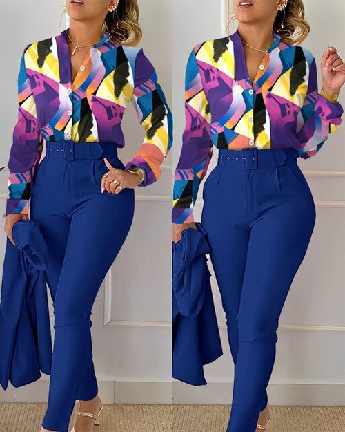 elegant print shirt and pants two piece sets