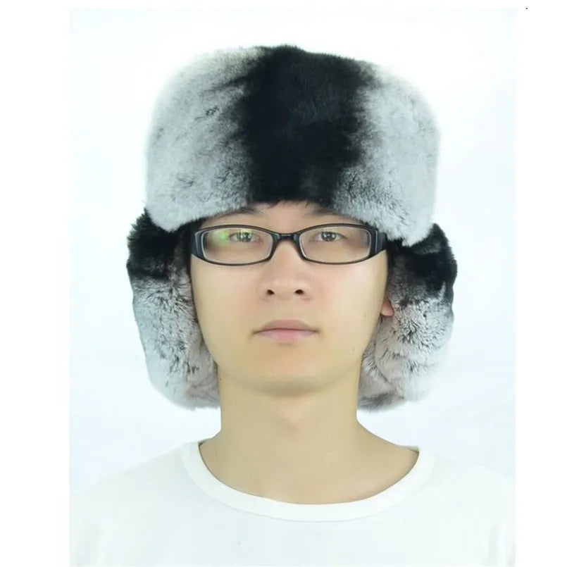 Mens Winter Hats Ear Flaps Russian Real Fur Hat