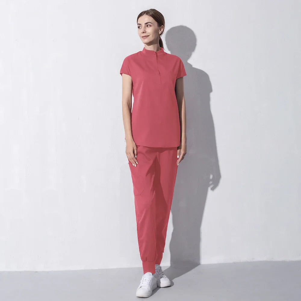 Scrubs Set for Women Pet Hospital Uniform Set Scrub Suits Solid Color Unisex Surgical Gown Pocket V-Neck Joggers Wholesale Price