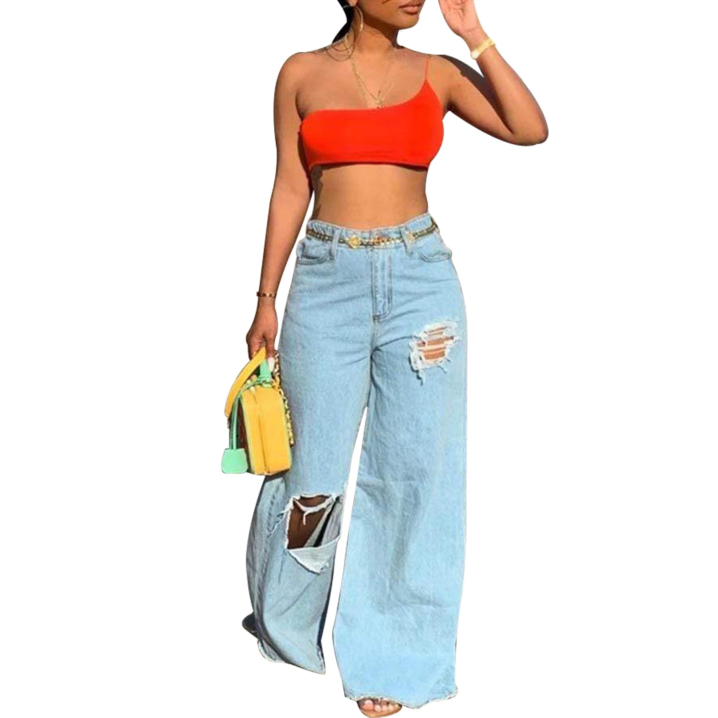 SFY060 Summer Baggy Jeans Casual Ripped Jeans Women