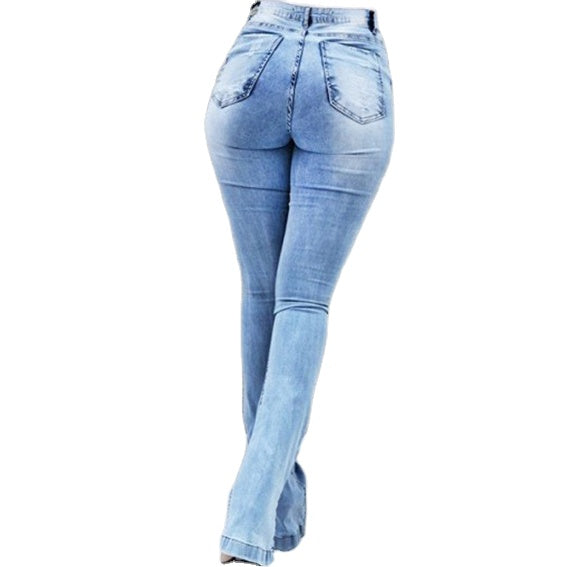 Ladies Bell Bottom Flared Jeans Plus Size Pants High Waisted Skinny Denim Jeans Stretchy Tight Flare Jeans Women