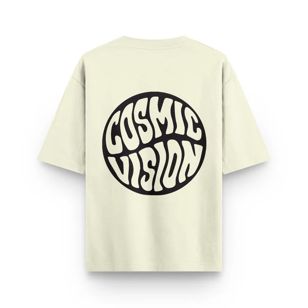 Men's "Cosmic Vision" Printed Oversized Tshirt (Size-M) (Color-BEIGE)