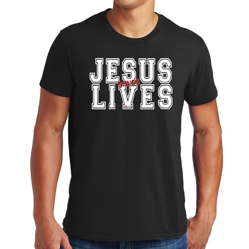 Mens Graphic T-shirt Jesus Saves Lives White Red Illustration