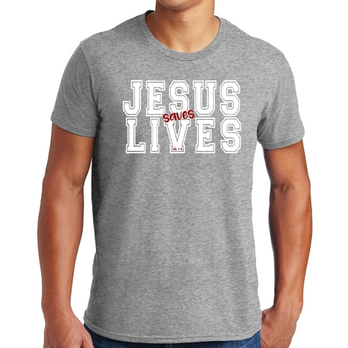 Mens Graphic T-shirt Jesus Saves Lives White Red Illustration