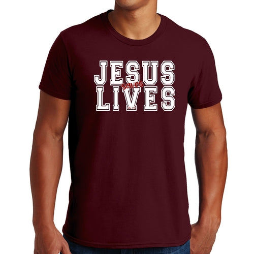 Mens Graphic T-shirt Jesus Saves Lives White Red Illustration