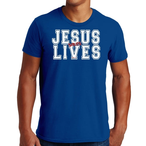 Mens Graphic T-shirt Jesus Saves Lives White Red Illustration