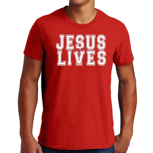 Mens Graphic T-shirt Jesus Saves Lives White Red Illustration