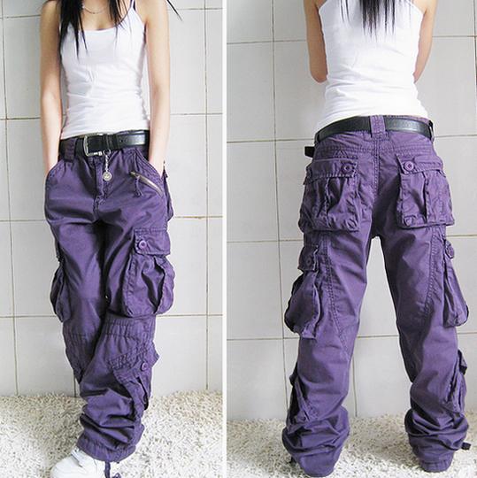 Women multi-pocket Overalls Straight Trousers Hip-hop Pants Couple